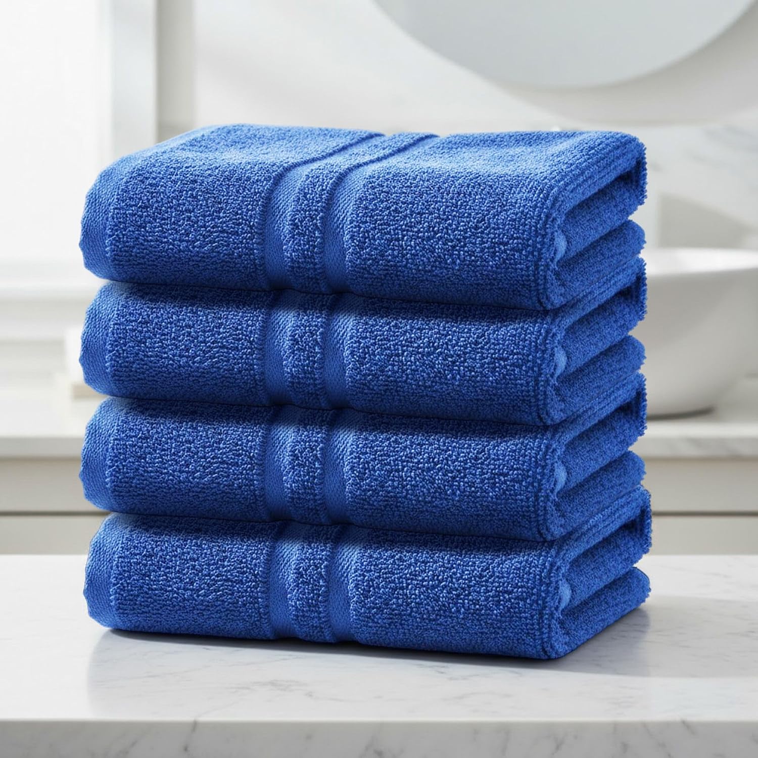 Zahya Terry Cotton Hand Towels 800 Gsm | Soft, & Absorbent Hand, Face, Gym & Travel Use (Blue) - Pack Of 4