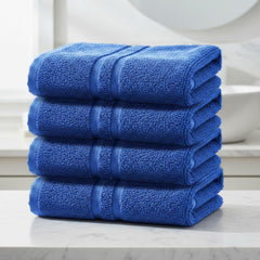Zahya Terry Cotton Hand Towels 800 Gsm | Soft, & Absorbent Hand, Face, Gym & Travel Use (Blue) - Pack Of 4
