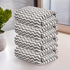 Heart Home Microfiber Soft Face Towels 900 Gsm | Quick Dry & Absorbent Hanging Hand Towels Zig Zag - Grey (Pack Of 4)