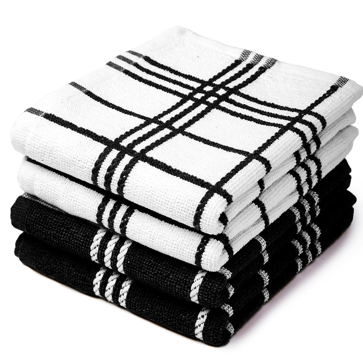 Encasa Xo Kitchen Towels 350 Gsm | Highly Absorbent Cotton Terry Towels Multipurpose For Washing Dishes & Cleaning Pack Of 4 (Black)