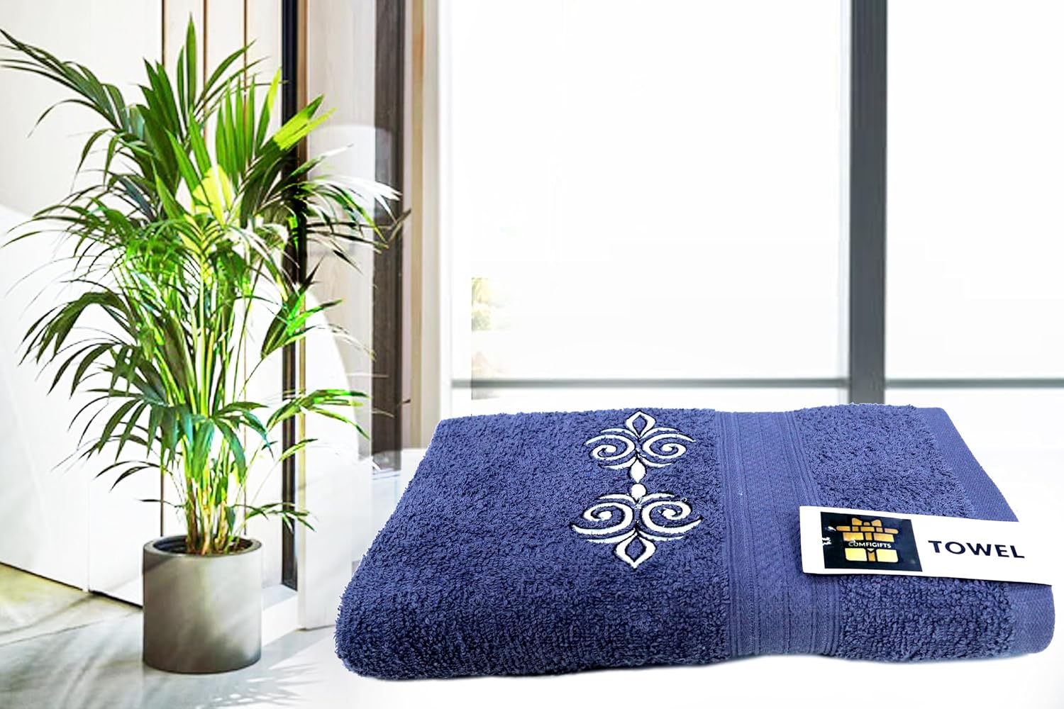 Comfigifts 100% Cotton 2 Bath & 2 Hand Towels 1400 Gsm | Soft, Absorbent, Lightweight Towels With Computerized Embroidery (Grey D1)