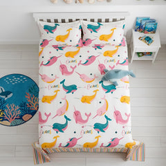 Kids Double Bed Bedsheet Set With 2 Pillow Covers - 88 X 100 Inches, Baby Pink & Yellow | Soft Bedding For Boys & Girls | Bubbly Buddies Design