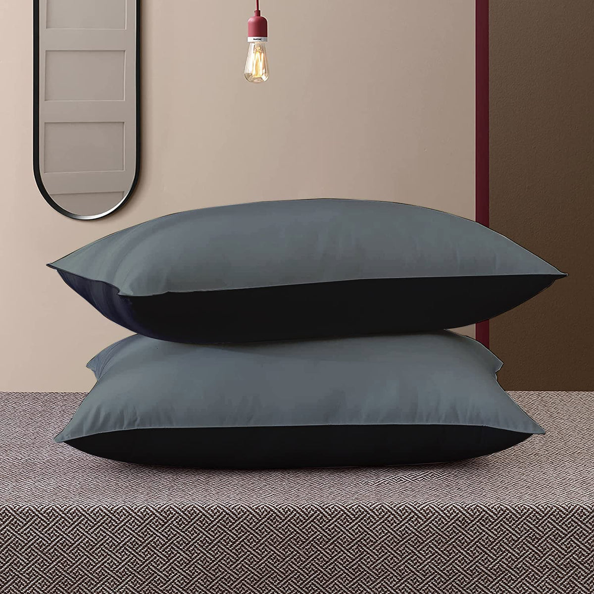 Premium Microfiber Soft Pillow For Sleeping, Black & Grey, Standard Size - 16 X 24 Inches | Comfy Hotel Comfort Pillow, Vacuum Packed | Bed Pillow, Hypoallergenic, Lightweight - Set Of 2