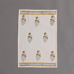 Peepul Tree Pure Cotton Hand & Bath Towel Set 310 Gsm | Hand Block Printed In Yellow Floral Pattern Handmade In India Towel (Pack Of 2)