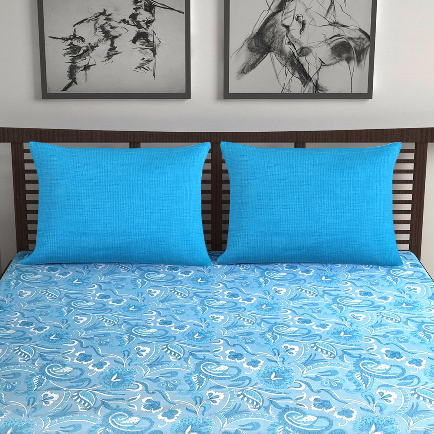 Cotton Double Bedsheet With 2 Pillow Covers - 87 X 100 Inches, Aqua Blue | Smooth & Comfortable For Daily Use - All Weather Coziness & Bedroom Style