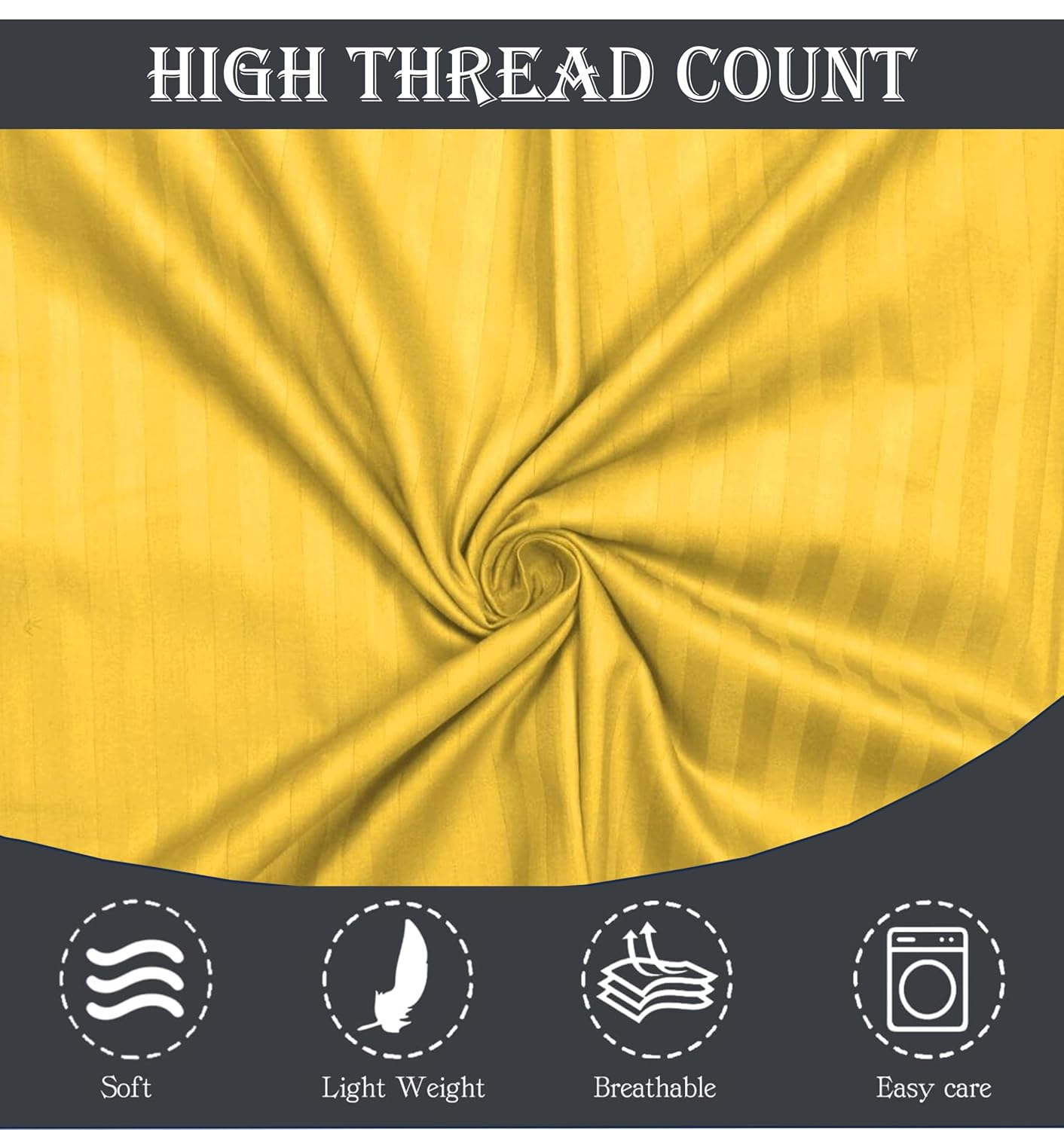 Striped Yellow Bedsheet For King Size With 2 Pillow Cover (90 X 95 Inches) | Softer & Durable For All Season | Ideal For Daily Use Home Bedsheet