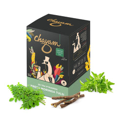 Chayam Fresh Moringa Tulsi Green Tea - 20 Pyramid Tea Bags | 100% Natural Whole Leaf Tea - Improves Digestion, Boosts Immunity | Low Caffeine, Gluten Free