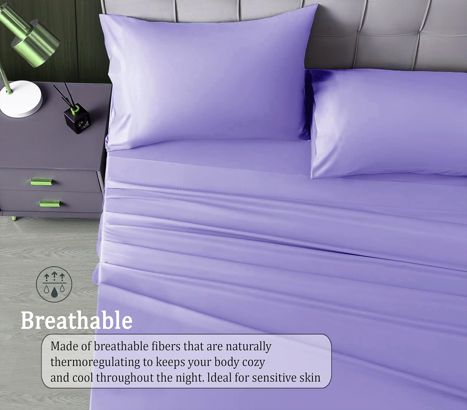 Elastic Fitted Bedsheet Queen Size With 2 Pillow Cover - 60 X 78 X 10 Inches, Lavender | Lightweight & Breathable, Perfect For All Seasons