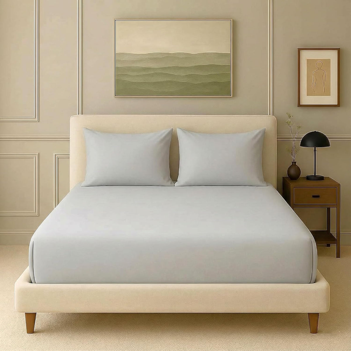 Elastic Fitted Bedsheet With 2 Pillow Cover - 78 X 78 Inches, Silver Grey | Soft, Breathable & Eco-Friendly | Perfect Gifting Festival, Housewarming, Anniversaries
