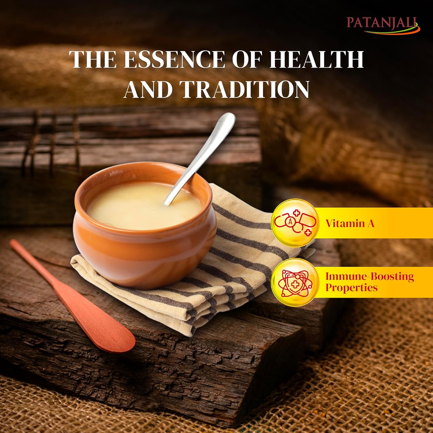 100% Natural Cow'S Ghee By Patanjali | High In Vitamins A, D & Healthy Desi Ghee For Protact Eyesights | (500ml) 16.9 Ounce | Jar Pack