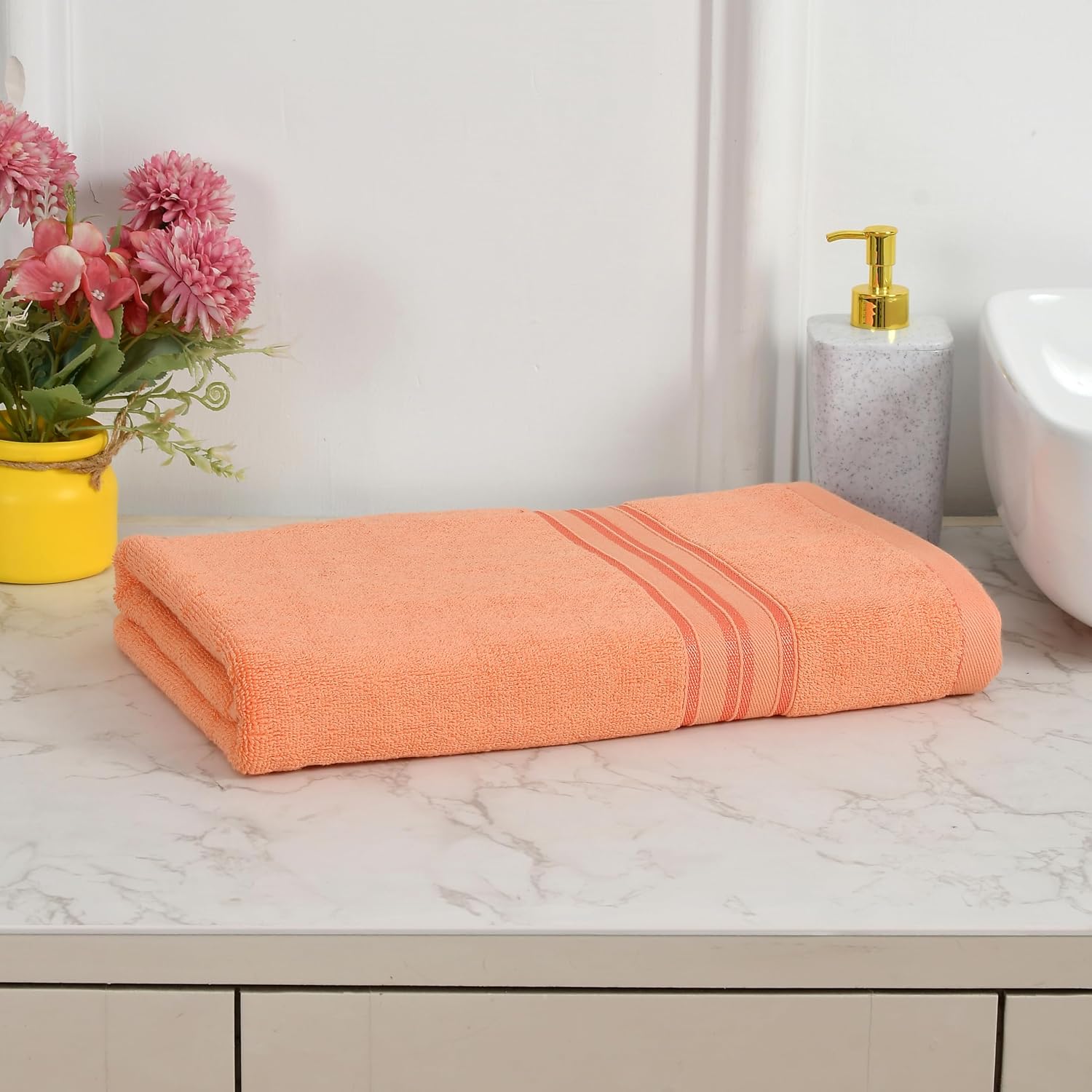 Cotton Bolls Textiles 100% Cotton Bath Towel 600 Gsm | Super Soft & Absorbent Quick-Dry Bath Towel Textured & Durable Cotton Towel (Coral)