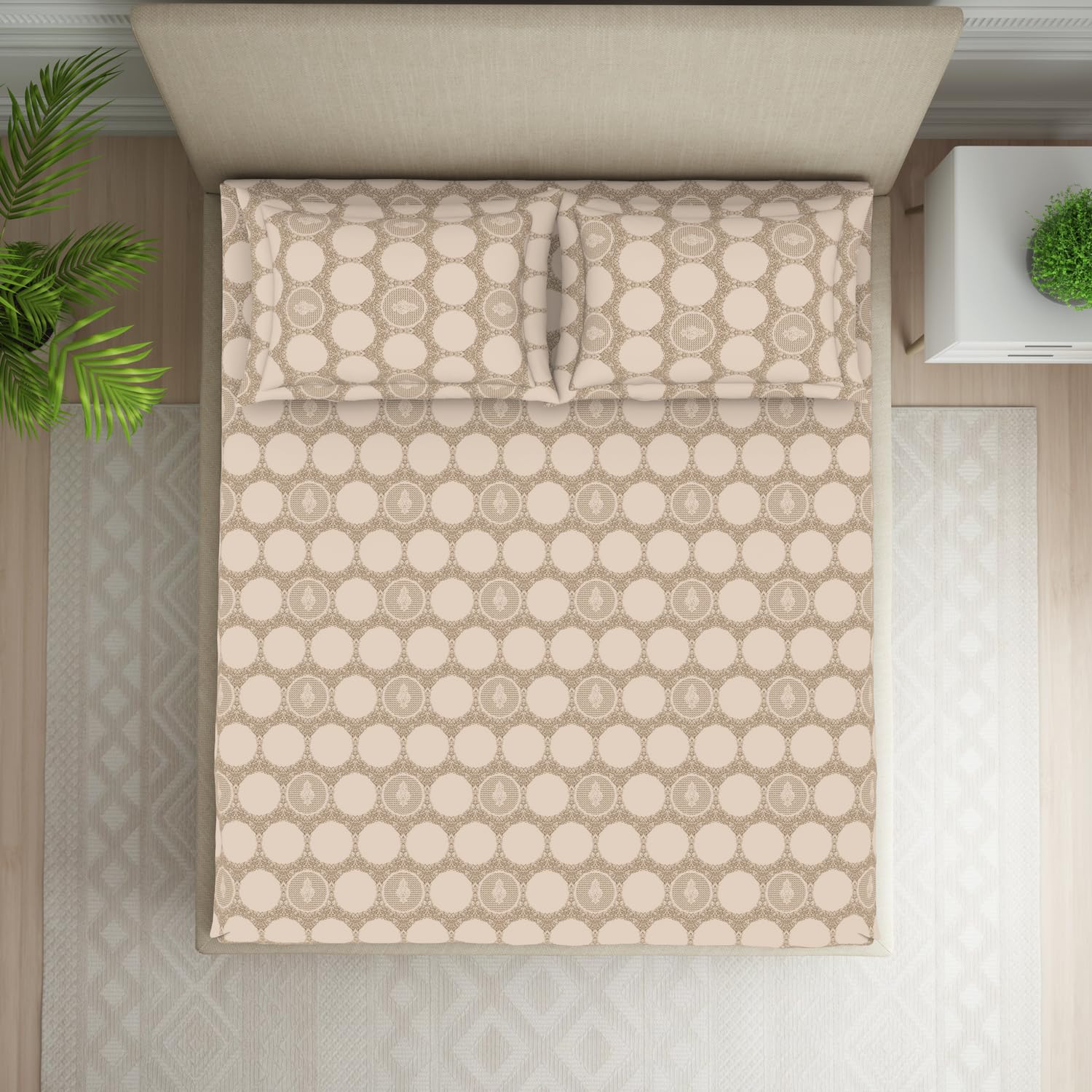 Double Bedsheet For Queen Size 2 Matching Pillow Cover - 88 X 100 Inches, Beige | Durable & Long Lasting Wrinkle Resistant Fabric - Skin Safe & Super Soft