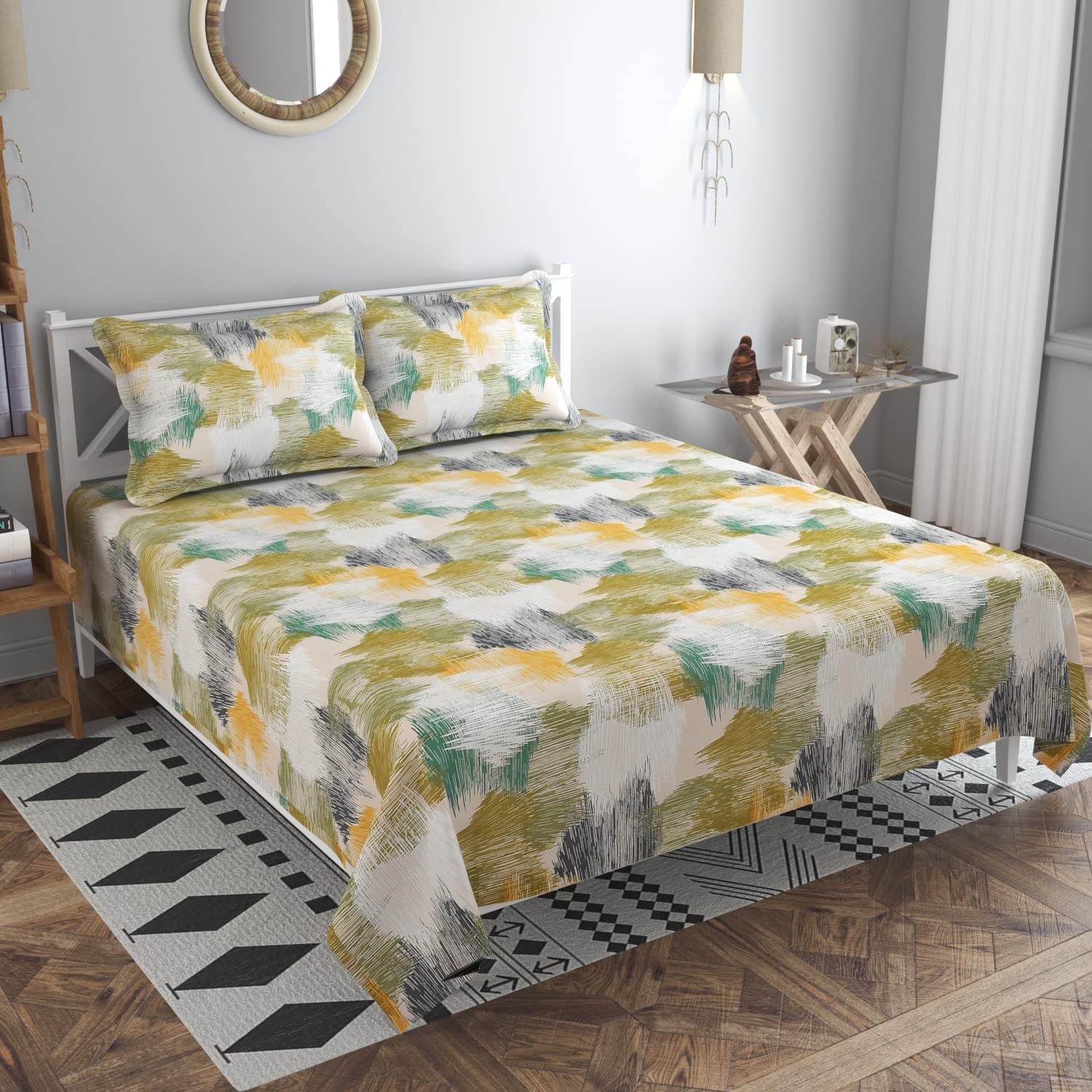 Super King Size Bedsheets With 2 King Size Pillow Covers | 108 x 108 Inches, Cream & Yellow - Premium Super Soft Cotton Bedsheet Luxury Soft Sheets 3 Pcs