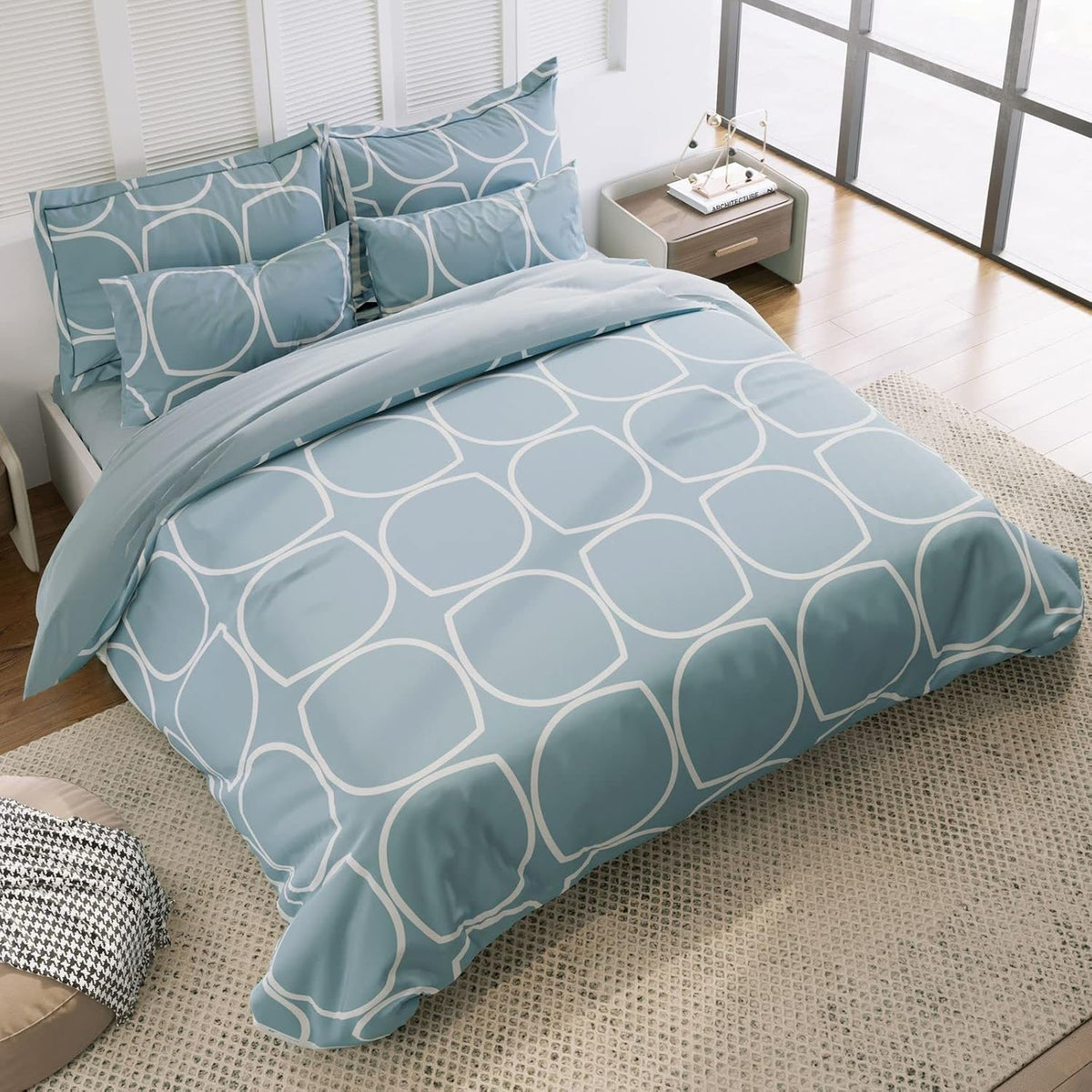 1 King Size Elastic Fitted Bedsheet With 2 Pillow Cover & Comforter - 72 X 78 Inches, Grey & White | Ideal For Hotel, Guest House, Home Bedsheet