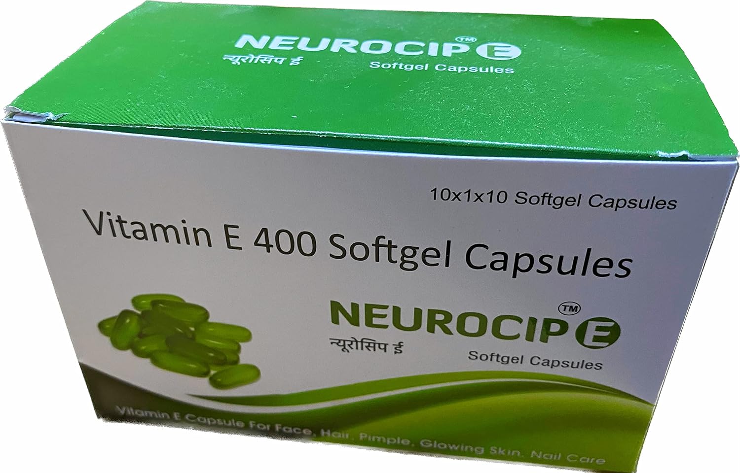 Neurocip E - Vitamin E 400 Capsule For Beautiful Skin, Healthy Hair And Eyes | 100 Capsules, 200gm 0.4lbs