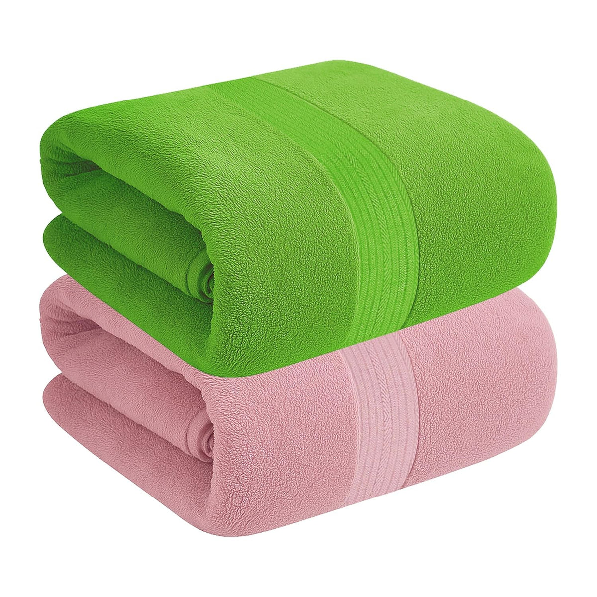House Of Terry 100% Cotton Bath Towel 1000 Gsm | Quick Dry, Soft & Absorbent, Fade-Resistant, Skin-Friendly Large Size Towel (Baby Pink & Spring Green) - Pack Of 2