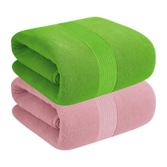 House Of Terry 100% Cotton Bath Towel 1000 Gsm | Quick Dry, Soft & Absorbent, Fade-Resistant, Skin-Friendly Large Size Towel (Baby Pink & Spring Green) - Pack Of 2