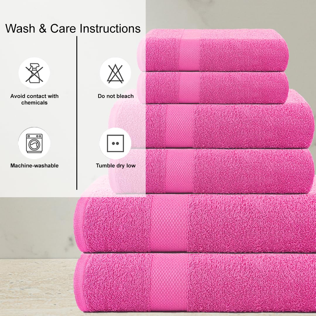 Casa Copenhagen Denmark Design 2 Bath + 2 Hand & 2 Washcloths Towels 1800 Gsm | He & She Super Soft Collection 100% Cotton 6 Piece Towel Set - Pink