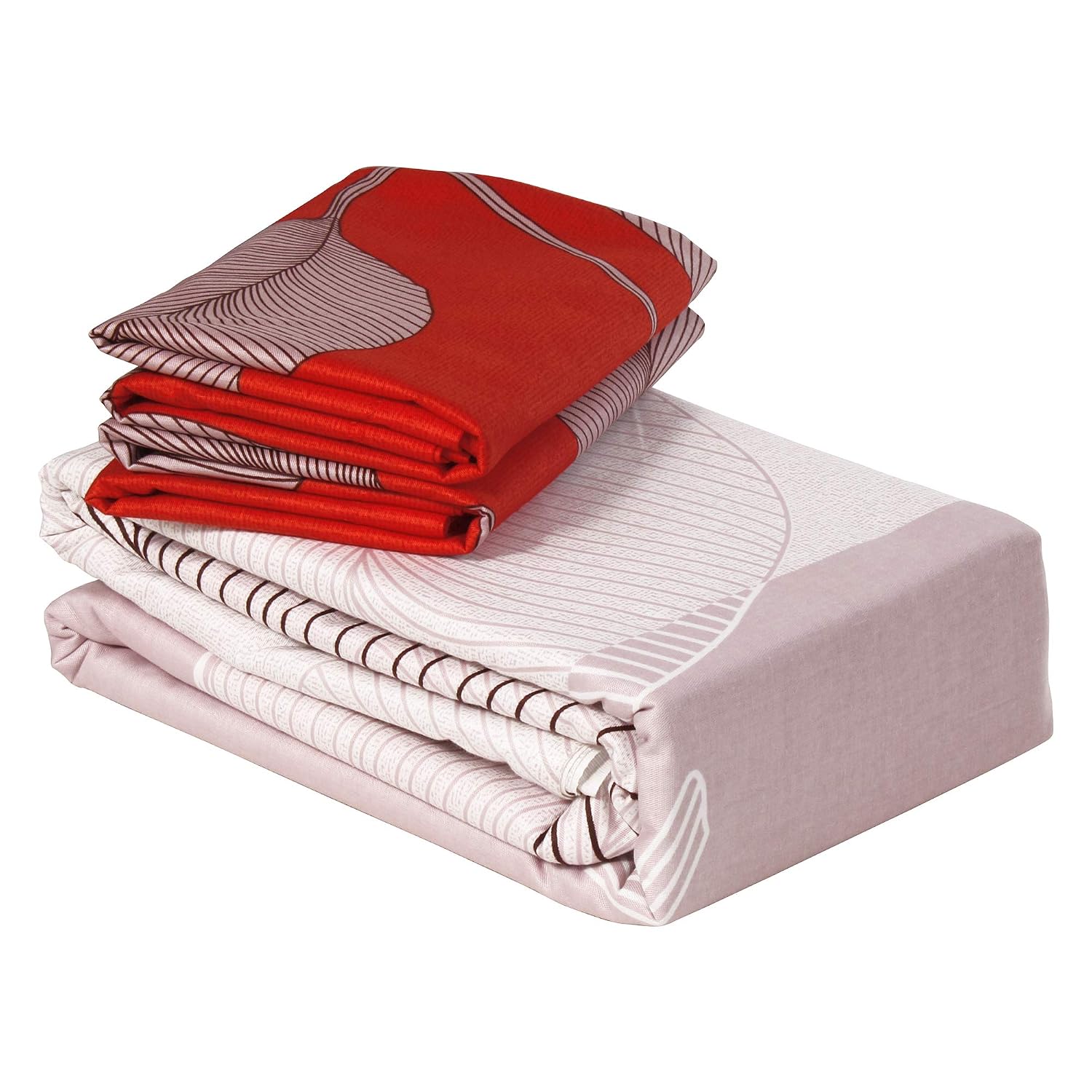 King Size Bedsheet With 2 Pillow Covers - 106 X 106 Inches, White & Red | Summer Breathable & Wrinkle Free | Bedsheet Long Lasting & Soft To Touch