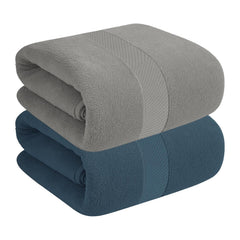House Of Terry 100% Cotton Bath Towel 900 Gsm | Quick Dry, Soft & Absorbent, Fade-Resistant, Skin-Friendly For Men & Women Towel (Oslo Blue & Grey) - Pack Of 2
