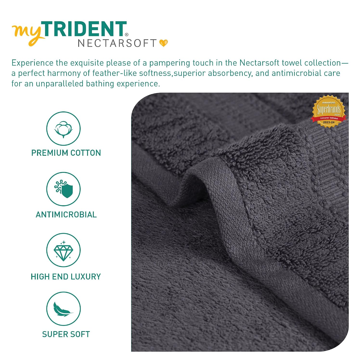 Mytrident Face Towels 600 Gsm | Nectar Soft Collection Wash Towel For Men & Women Face Towels - Ash Grey (3 Pcs)