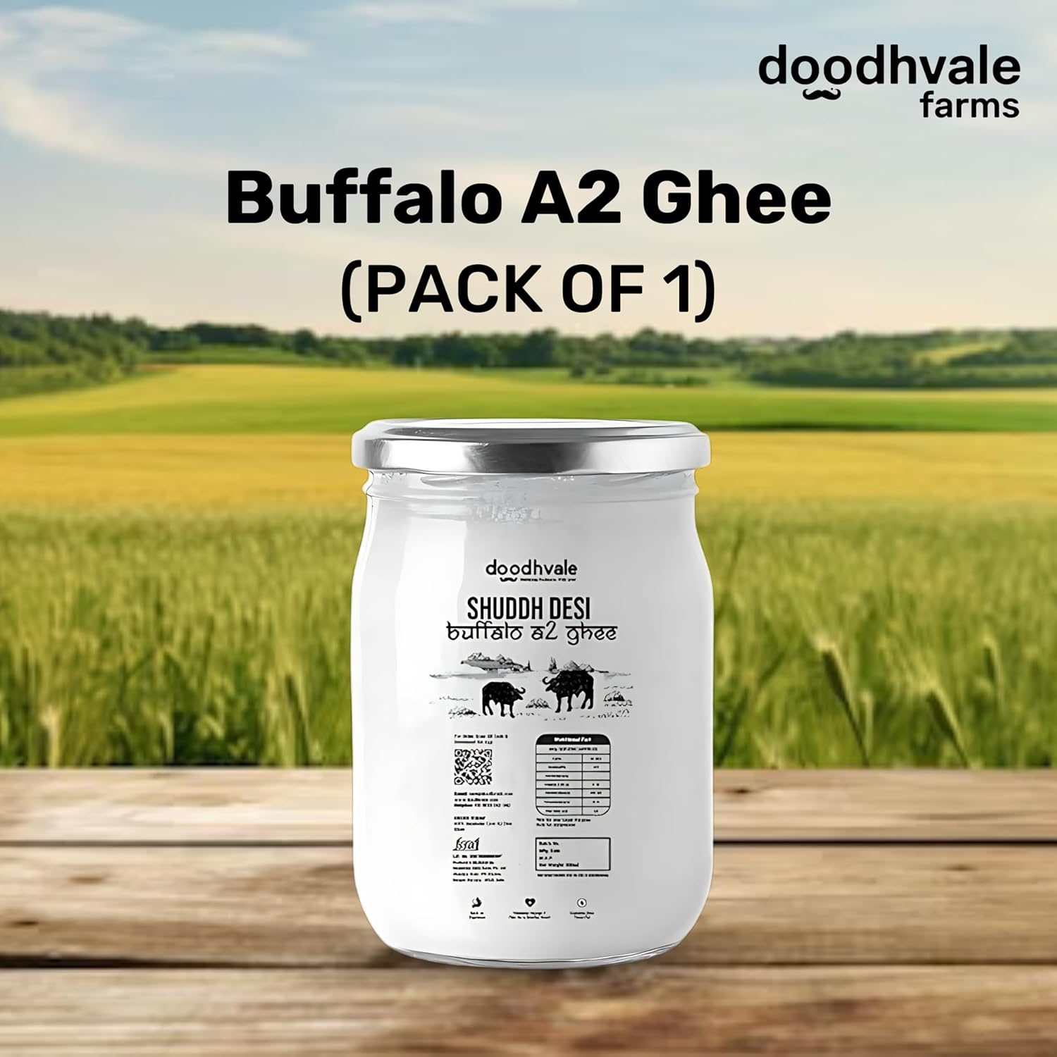 Premium A2 Buffalo Desi Ghee By Doodhvale.Com | Natural & Healthy Traditional Bilona Method, Pure Danedar Ghee Good For Cooking | (900ml) 30.4 Ounce | Jar Pack