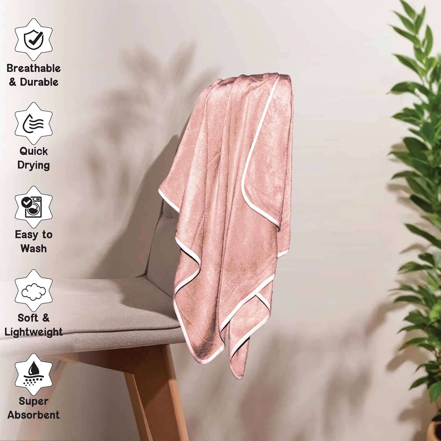 Housse Premium Soft Microfiber Embroidery Bath Towel 350 Gsm | Soft Absorbent Quick-Drying Sweat Towel (Peach)