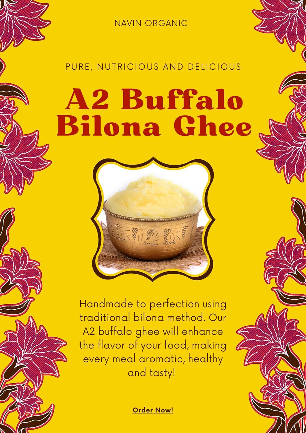 100% Pure A2 Desi Buffalo Bilona Ghee By Navin Organic | Rich In Nutrients & Delicious Healthy Desi Buffalo Ghee Good For Bones Health | 500ml (250ml * 2) 16.9 Ounce | Jar Pack