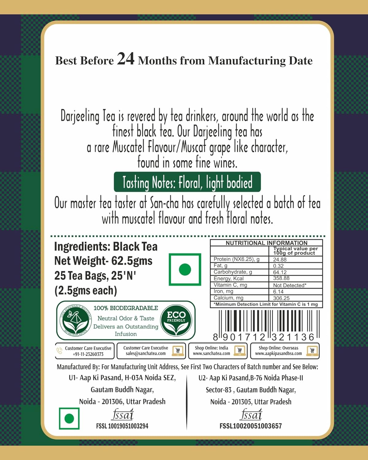 San-Cha The Darjeeling Afternoon Tea Blend - 25 Silky Tea Bags | Light Bodied Tea With Floral Notes - Rich Flavor Whole Leaf Assam Tea | Medium Caffeine Loose Tea Leaf