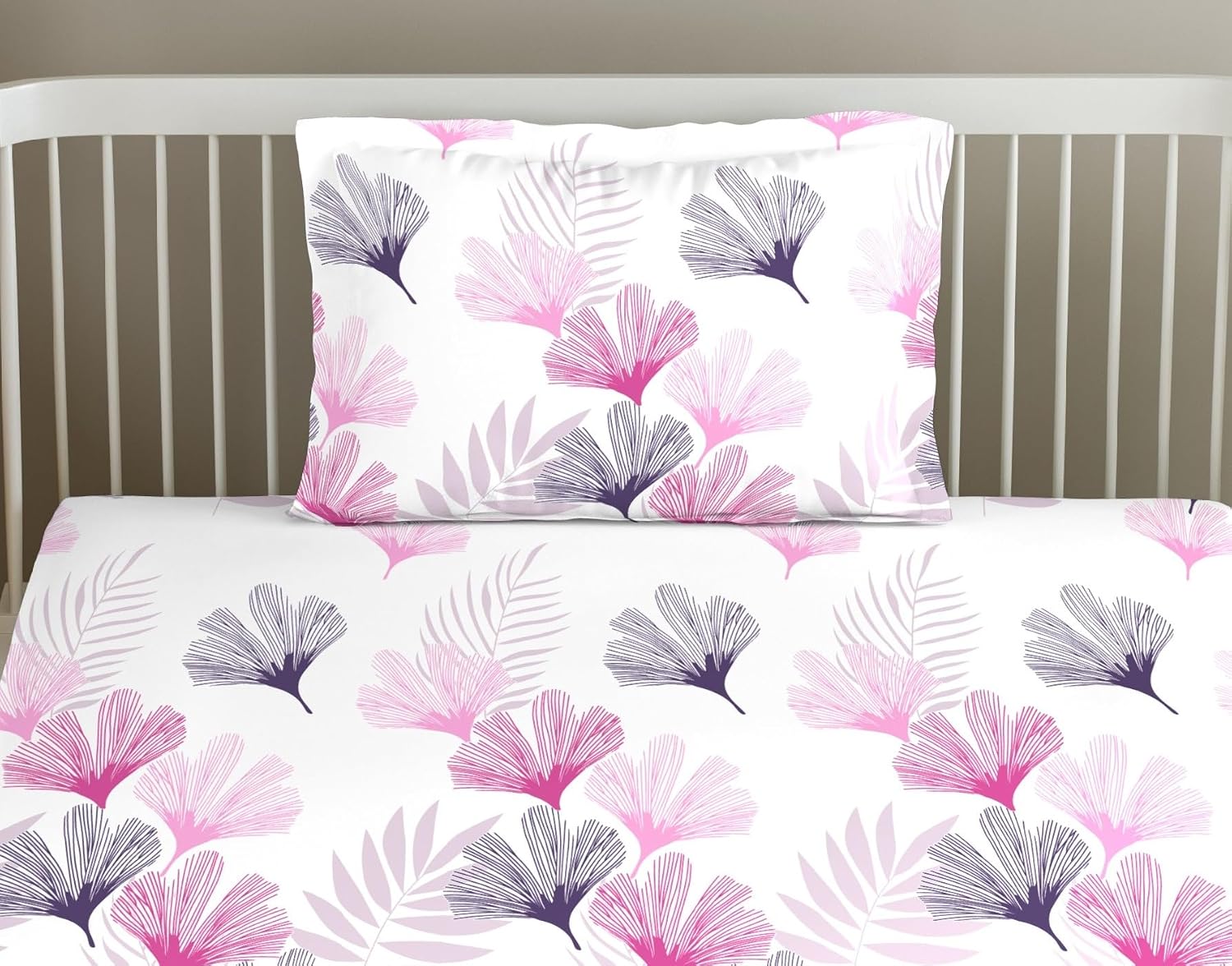 Printed Single Size Bedsheet Elasticated Fitted With 1 Pillow Cover - 36 X 72 Inch, White & Pink | 180 Thread Count - Lightweight & Breathable Bedsheet