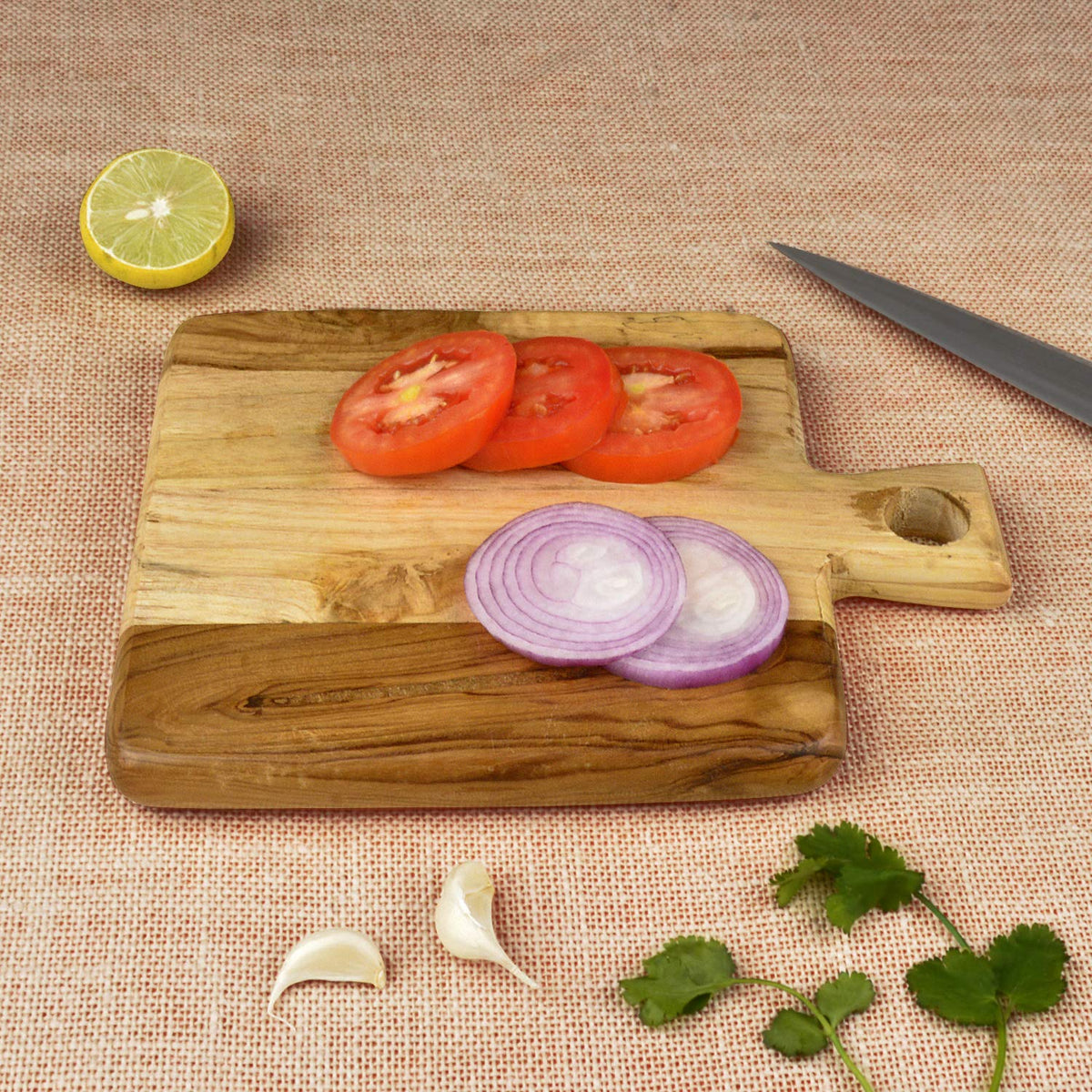 Brown Teak Wood Chopping Board - 9” X 7” | Cheese & Bread Board - Cheese Platter Board | Cutting Board - Wooden Platter