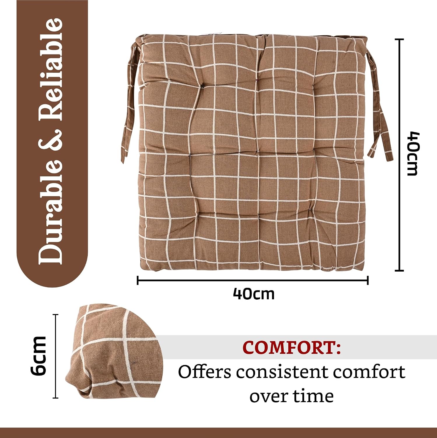 Soft Cotton Chair Cushions Pillow For Sitting, Printed - Brown & Light Grey | Pillow For Office Work & Posture Support | Sitting Cushion, Pain Relief, Comfortable Pillow - Pack Of 4