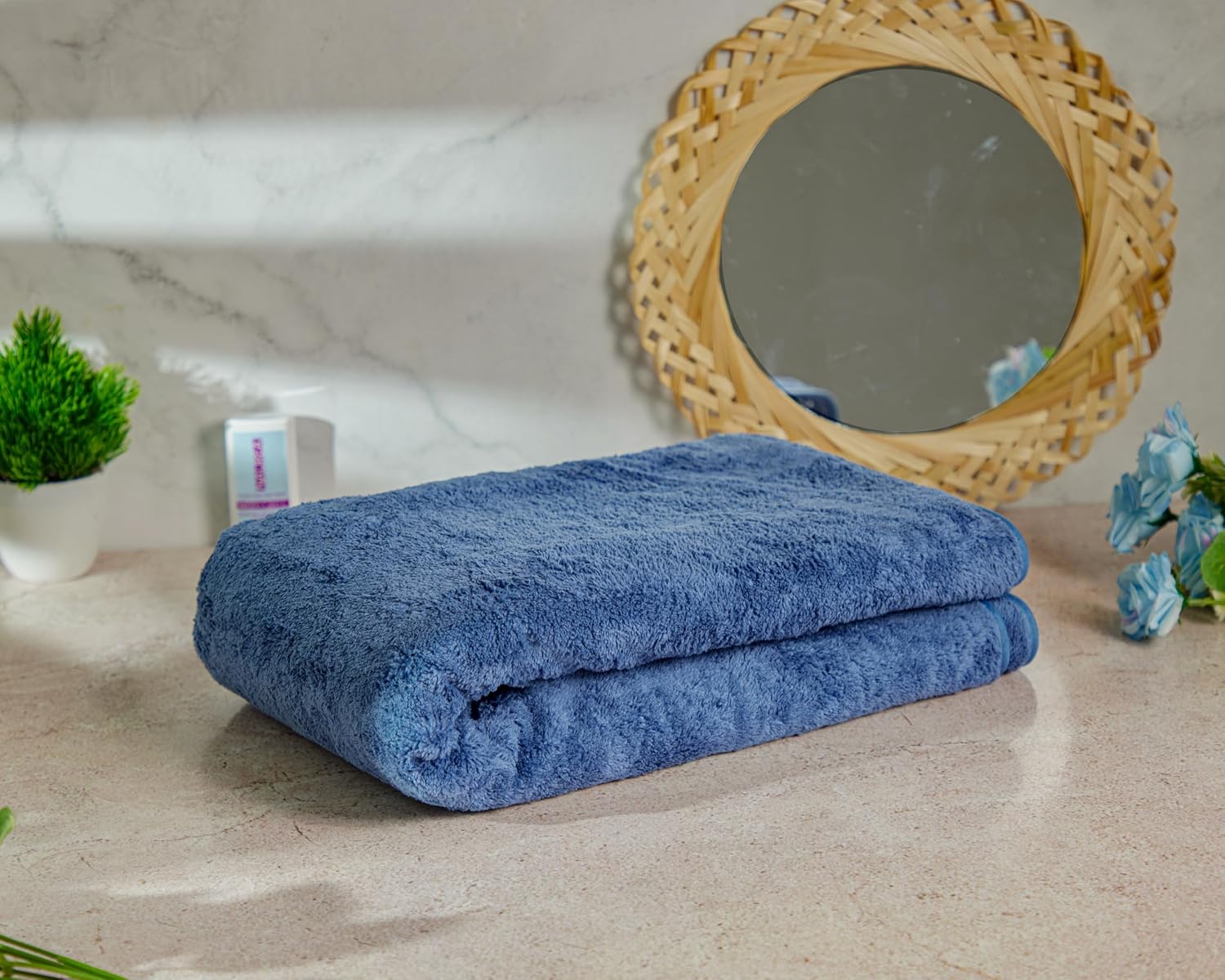 Fezora Microfiber Bath Towels 290 Gsm | Soft Coral Fleece Towel With Extra Soft Plush & Quick Dry Large Size Towels Hook Quick Dry Super Absorbent-Bath Towel (Dark Blue)