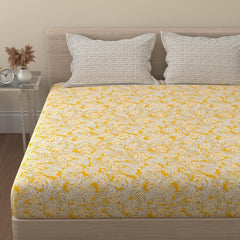 Yellow & Grey King Size Bedsheet With 2 Pillow Covers - 108 X 108 Inches | Cotton Bed Sheets Are Easy To Wash And Maintain At Home