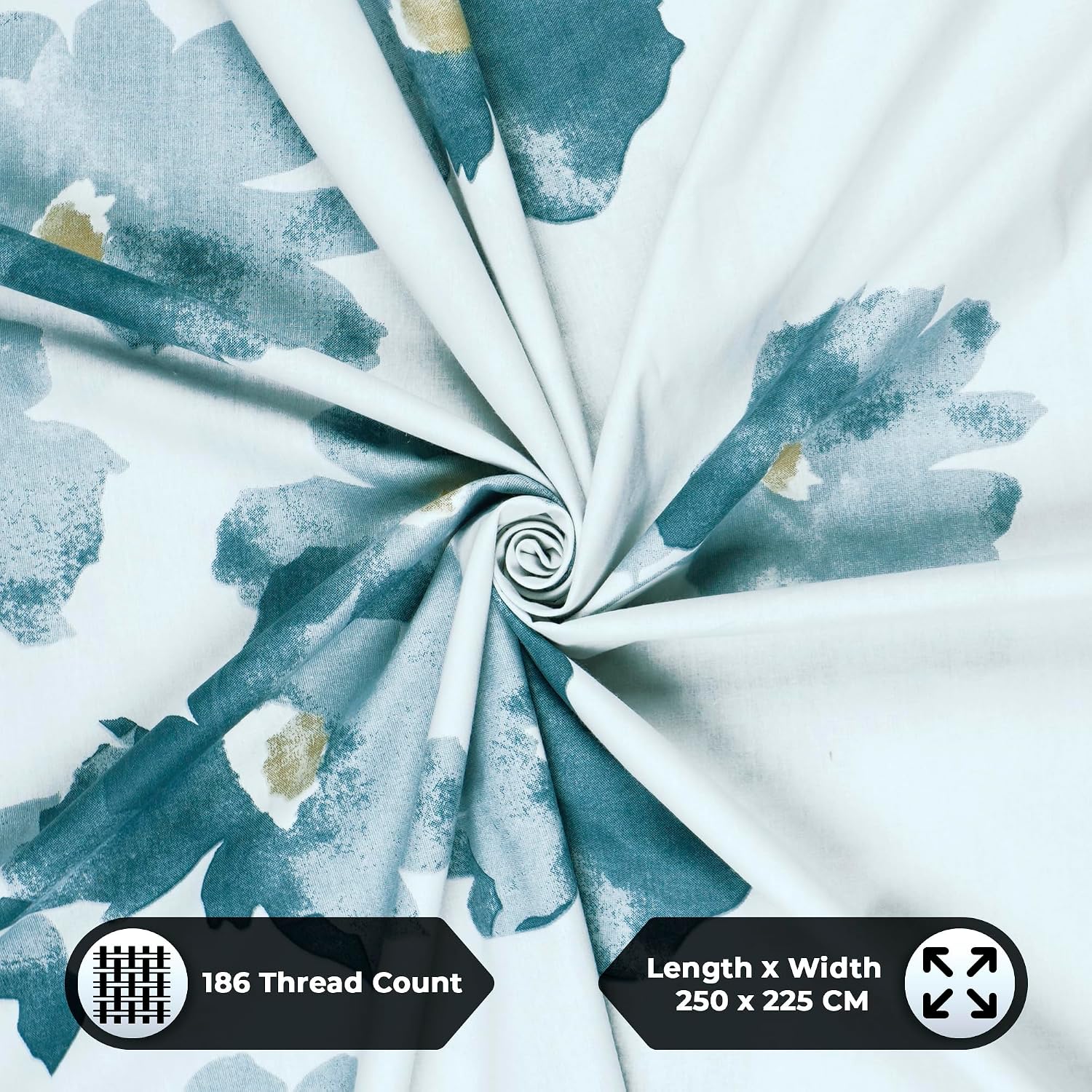 Bedsheet For Double Bed Cotton With 2 Pillow Covers, Blue & Grey - Queen Size 88 X 100 Inches | 190 Thread Count - Ideal For Festive Occasions