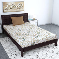 Single Bedsheet With 1 Pillow Cover - 57 X 87 Inches, White & Beige | Designer Printed Bedsheet Set - Naturally Soft, Breathable & Skin Friendly