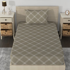 Single Bedsheet Cotton With 1 Pillow Cover - 55 X 88 Inches, Brandon Beige | Lightweight, Soft & Breathable - Perfect For Gifting On Weddings Bedsheet
