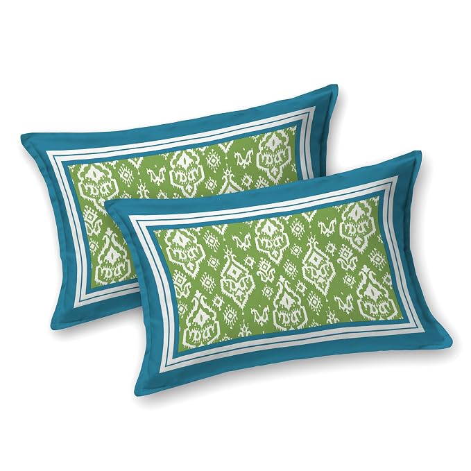Hand Block Printed Cotton King Size Bedsheet With 2 Pillow Covers, 106 X 106 Inches, Green | 200 Thread Count-Good For Villas, Guest Houses, & Daily Home Use