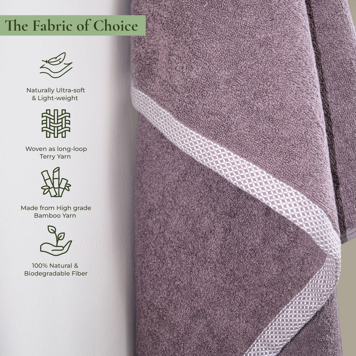 Rangoli 100% Bamboo Bath Towels 500 Gsm | Large Size Ultra Soft, Quick-Absorbent & Eco-Friendly Bath Towels - Ash Brown