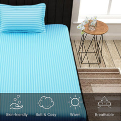 Striped Single Bedsheet With 1 Pillow Cover 60 X 90 Inches, Aqua | Comfortable & Durable | Elegant Printed Bedding Set For Daily Use