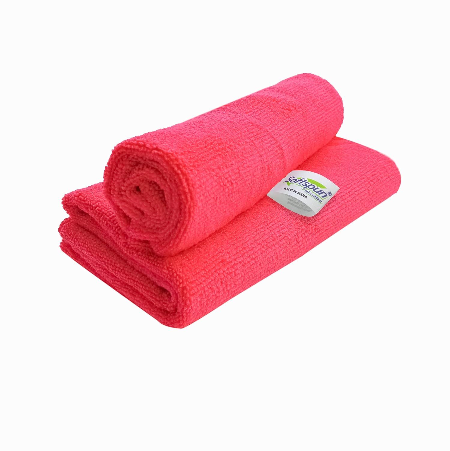 Softspun Microfiber Cleaning Cloths Towel Set 300 Gsm | Highly Absorbent Lint And Streak Free Multi-Purpose Wash Cloth For Kitchen, Car, Stainless (2 Pcs)- Red