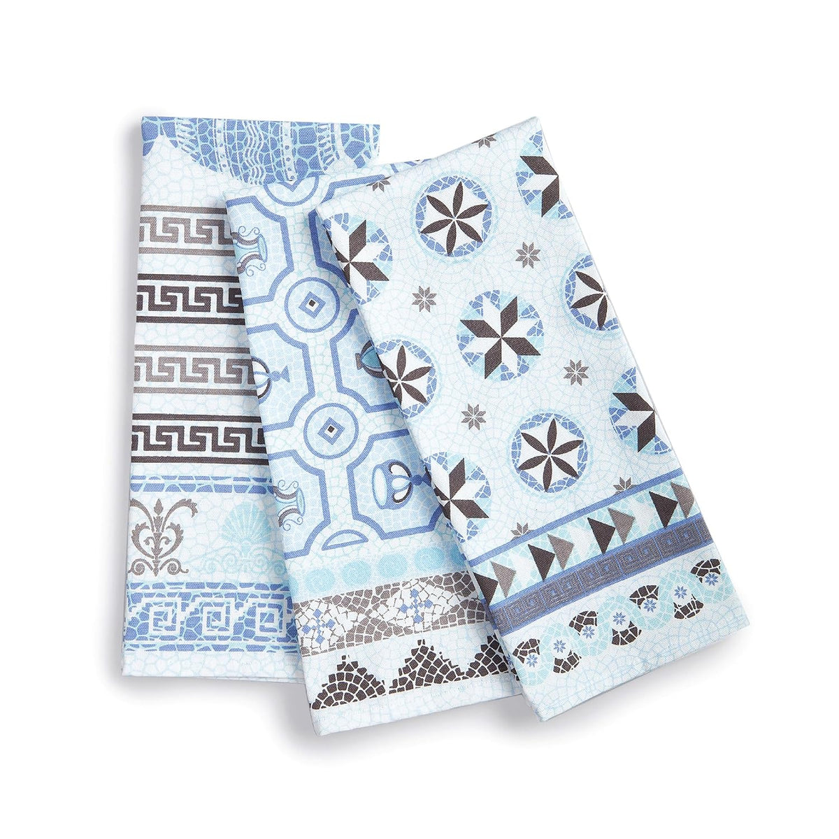 Encasa Xo Cotton Kitchen Towel 250 Gsm | Super Absorbent Tea Towels & Dish Cloths For Washing Up, Drying Dishes & Cleaning | Pack Of 3 (Mosaic)
