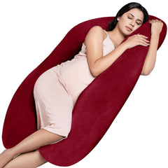 Full Body U Shape Pregnancy Pillow For Women, Maternity Pillow, Maroon Color | Pillow Gift For Pregnancy Sleeping, Premium Velvet Cover With Zip | Adjustable & Washable, Relieves Pain