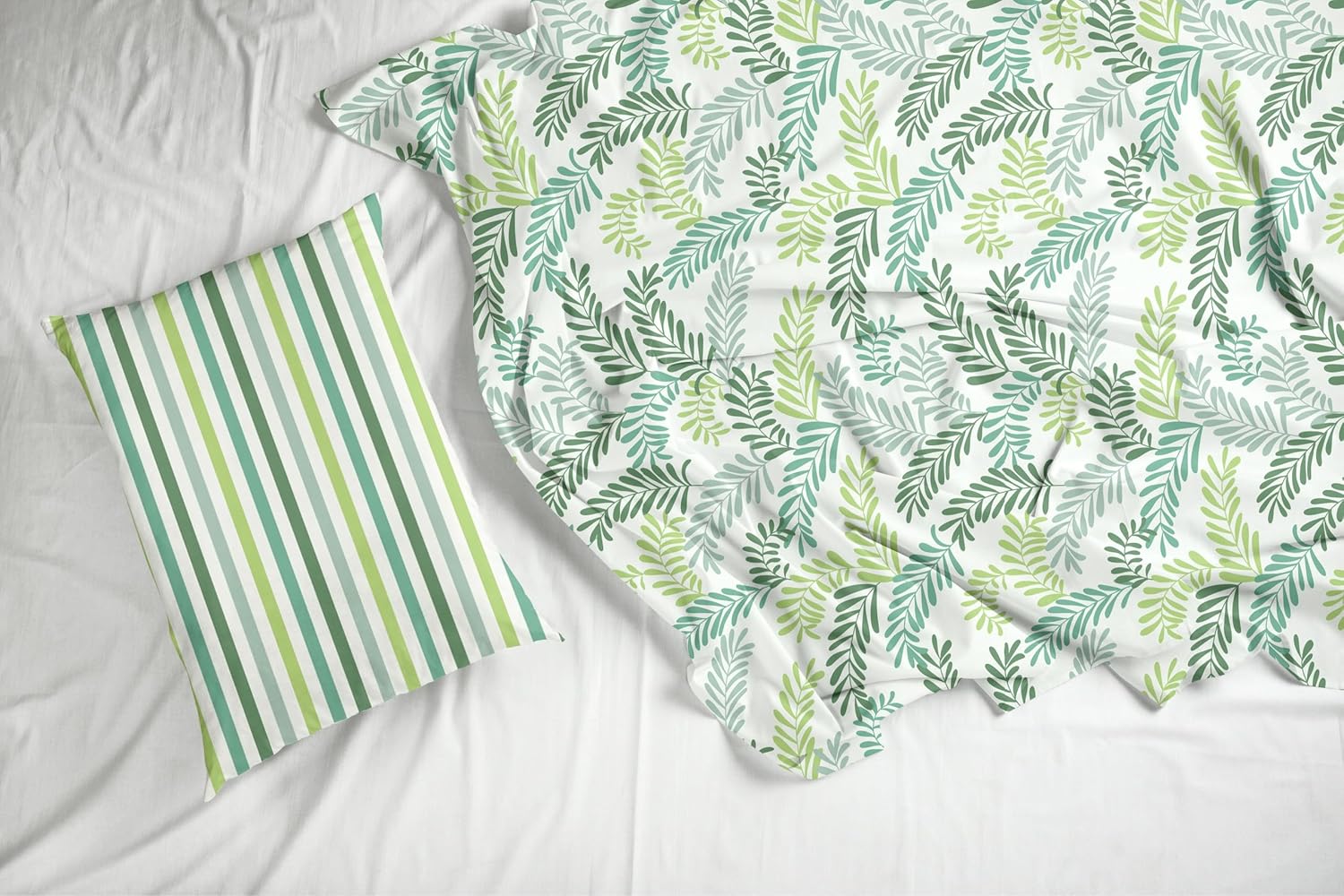 1 Double Bedsheet With 2 Pillow Covers - 88 X 90 Inches, Cream & Green | Light Weight, Suitable For All Seasons & Easy To Wash