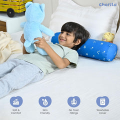 Memory Foam Soft Baby Bolster Pillow Cushion For Side & Neck Support, Blue | Removable & Washable Cover, Versatile Use, Comfortable & Restful Sleep, Portable, Lightweight Bed Pillow