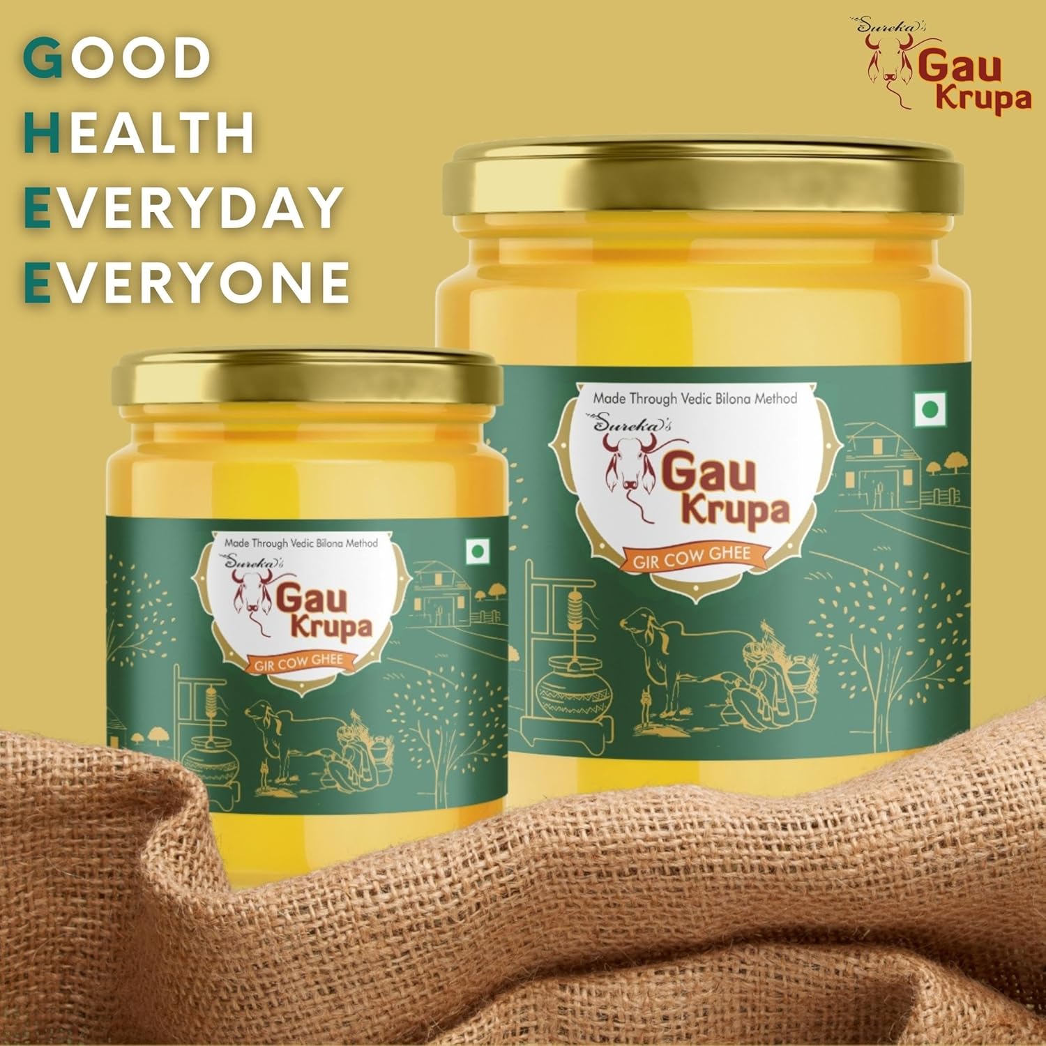 Pure Natural Gir Cow Desi Ghee By Gau Krupa | Vedic Bilona Method Gir Gaay Ghee Good For Overall Health | (200ml) 6.7 Ounce | Jar Pack