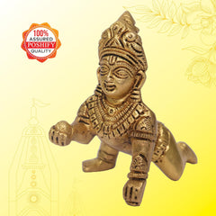 Laddu Gopal Murti, Kanha Ji Showpiece, Krishna Idol, Golden, Brass, All Occasion, Durable, Long-Lasting, Handcrafted Baby Krishna Statue
