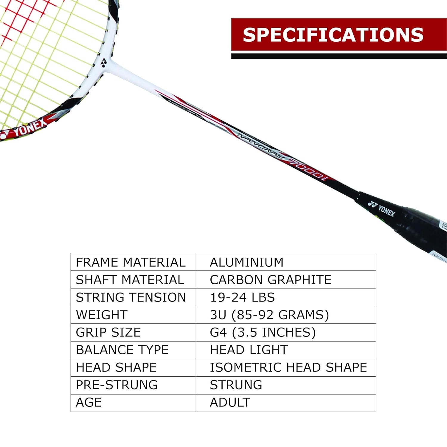 Yonex NANORAY 7000 G4 - 2U Aluminum Badminton Racquet With Full Cover, Colour - Red, Grip Size - G4