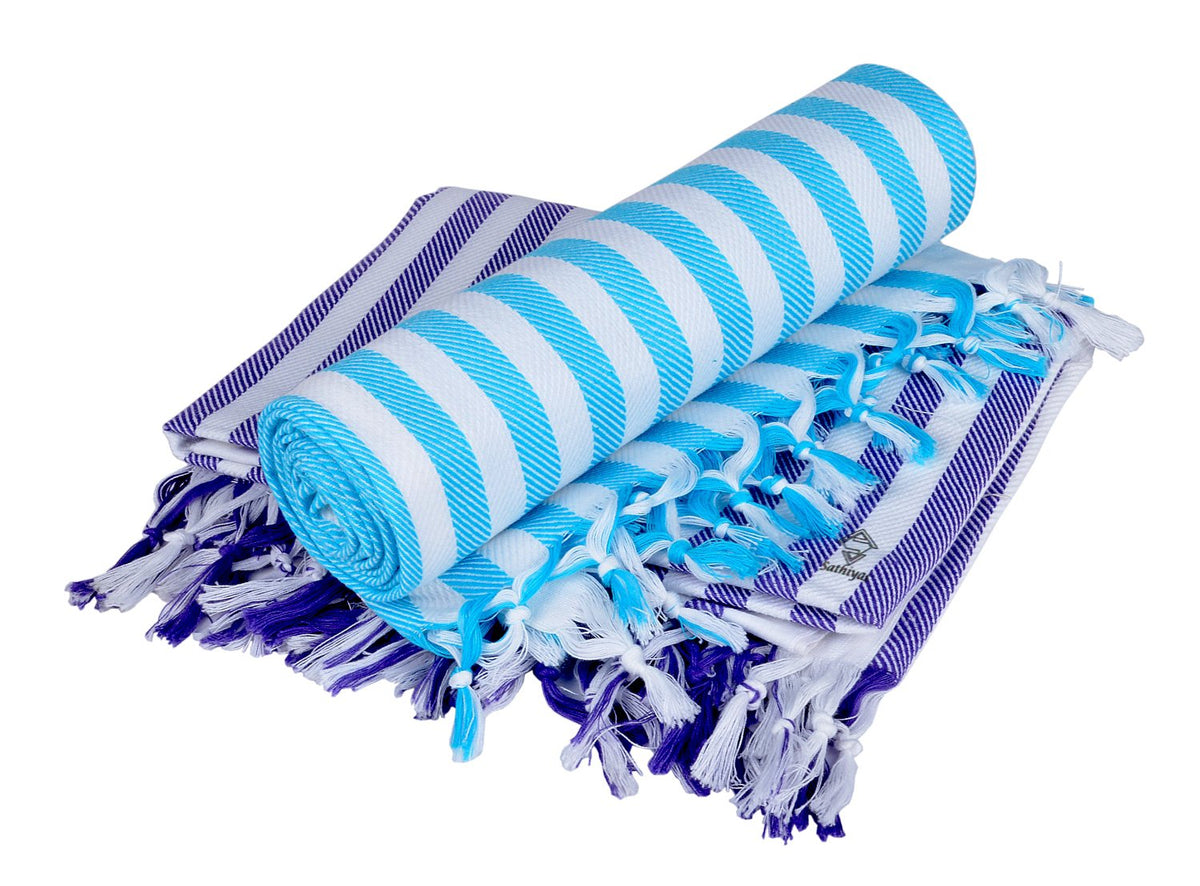 Sathiyas Supreme Turkish Cotton Bath Towel 600 Gsm -Set Of 2 (Lavender & Blue)