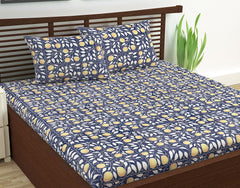 100% Pure Cotton Double Bedsheet For Queen With 2 Pillow Covers - 87 X 100 Inches, Navy & Orange | Soft & Durable For Everyday Use & Bedroom - All Season Comfort